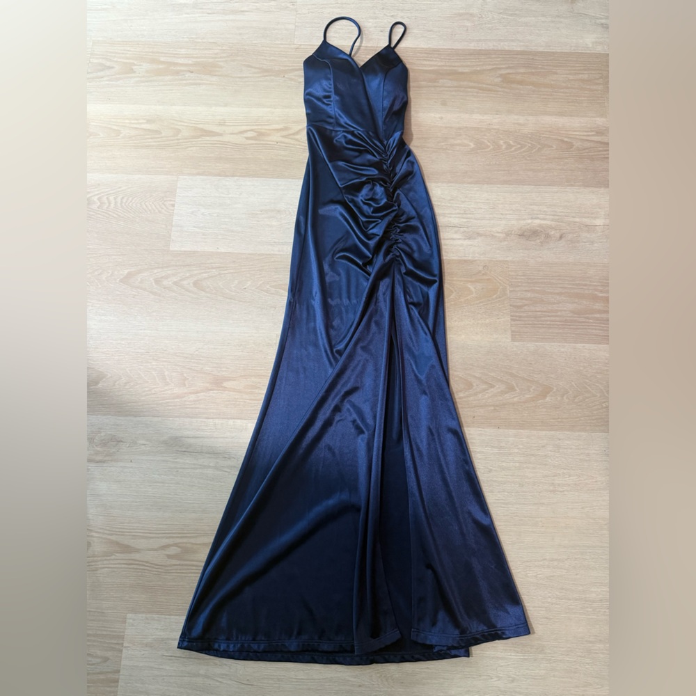 Windsor Satin Long Fitted slit dress XS